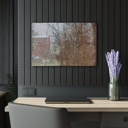 U R There Photography Hough Road Hidden Winter Red I Rustic Farmhouse Acrylic Wall Print