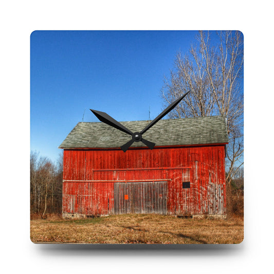 Vernor Road Red Rustic Farmhouse Acrylic Analog Wall Clock 10.75'' × 10.75'' (Square)