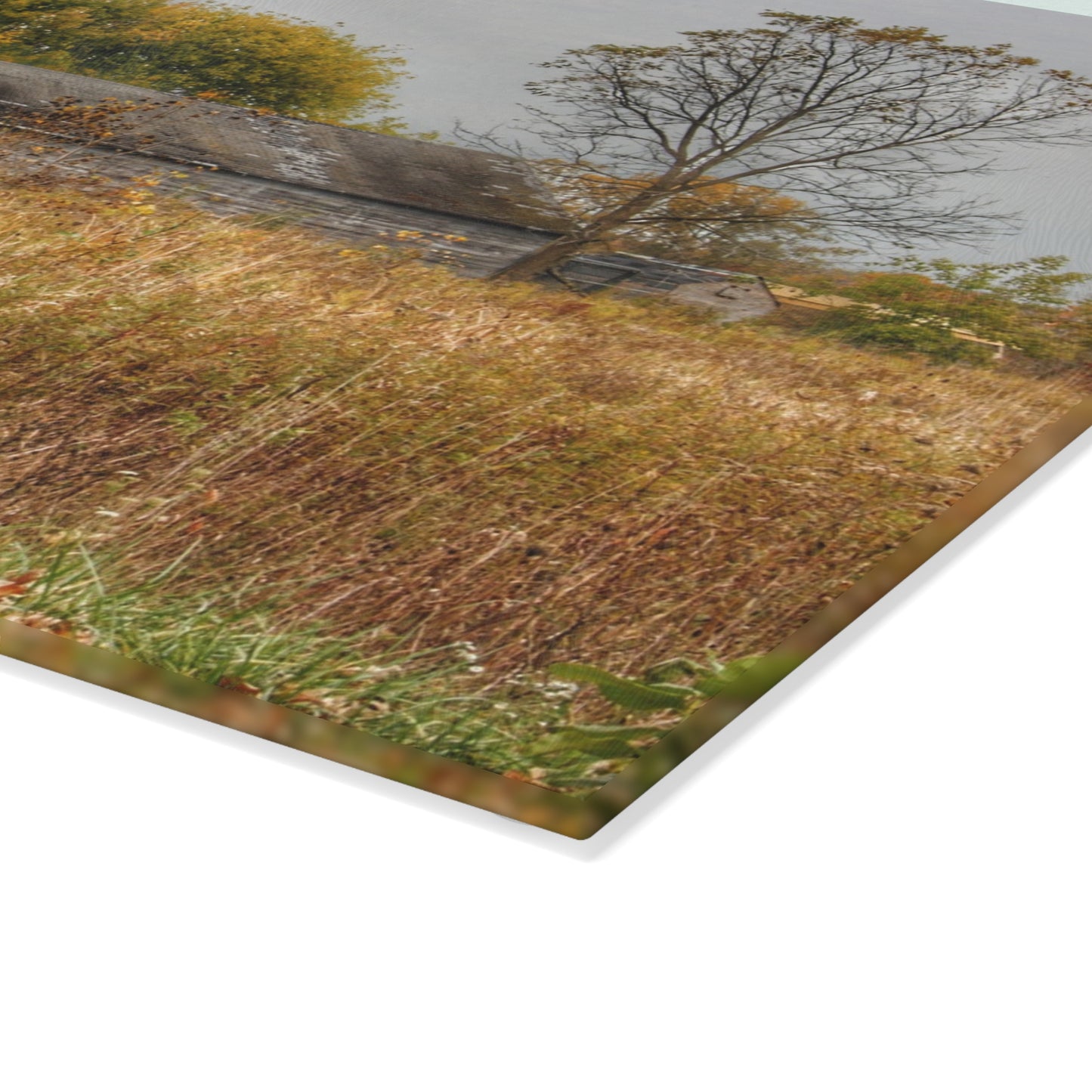 U R There Photography Hill Road Roadside Greys Rustic Farmhouse Tempered-Glass Cutting Board