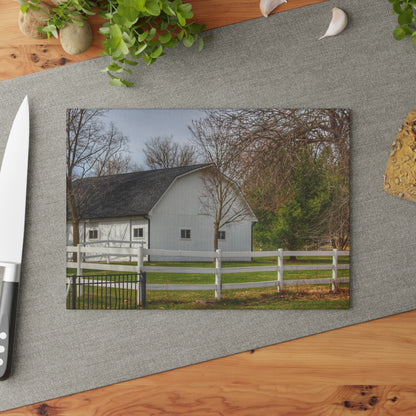 U R There Photography Collins Road White Rustic Farmhouse Tempered-Glass Cutting Board