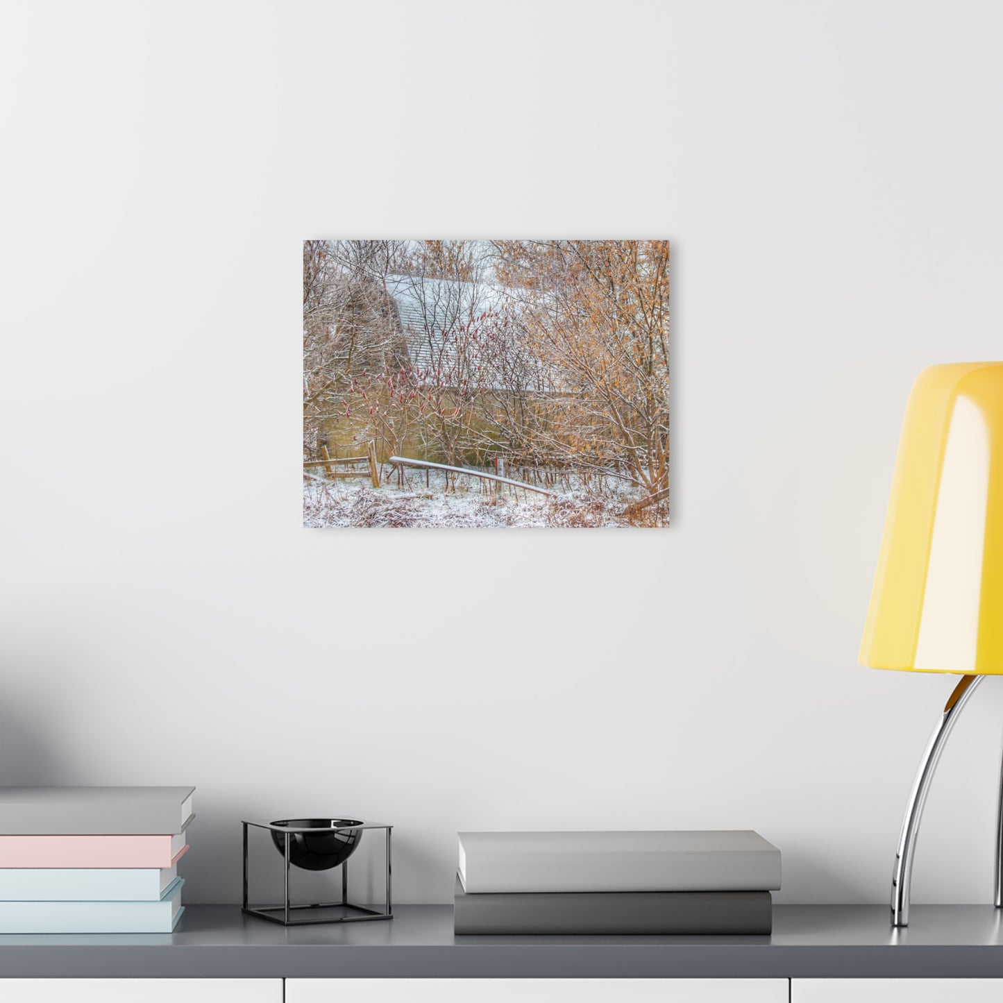 U R There Photography Dryden Road Hidden Winter Grey Rustic Farmhouse Acrylic Wall Print