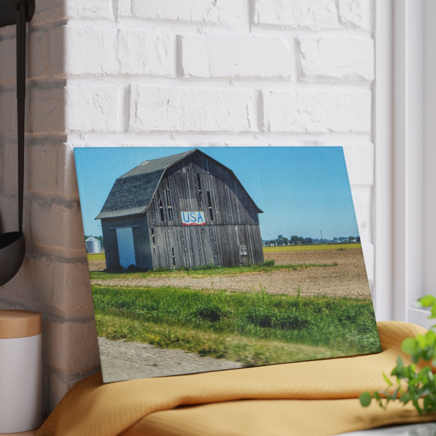 U R There Photography Unionville M-25 USA Grey Rustic Farmhouse Tempered-Glass Cutting Board
