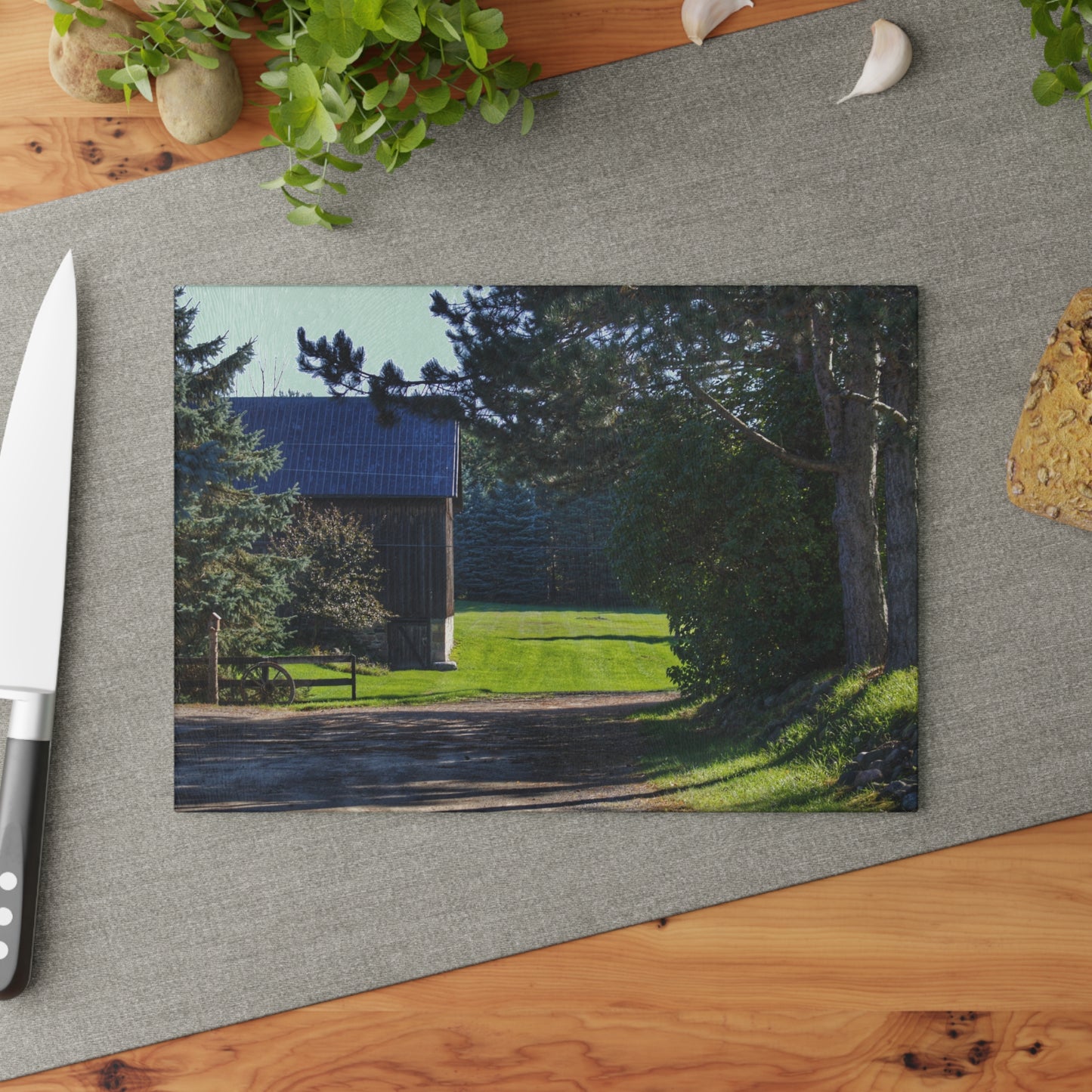 U R There Photography Hosner Road Hidden Grey Rustic Farmhouse Tempered-Glass Cutting Board