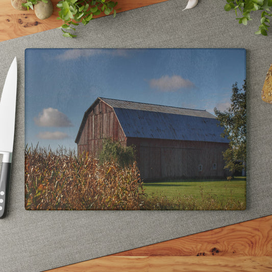 U R There Photography Croswell Fargo Road Red Rustic Farmhouse Tempered-Glass Cutting Board
