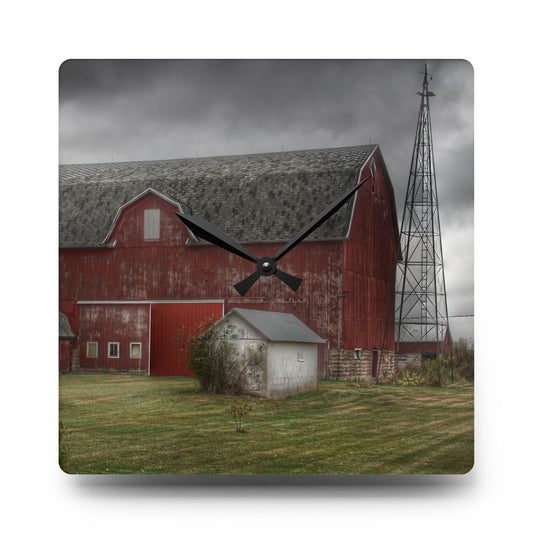 U R There Photography Weaver Road Red II Rustic Farmhouse Acrylic Analog Wall Clock 10.75'' × 10.75'' (Square)