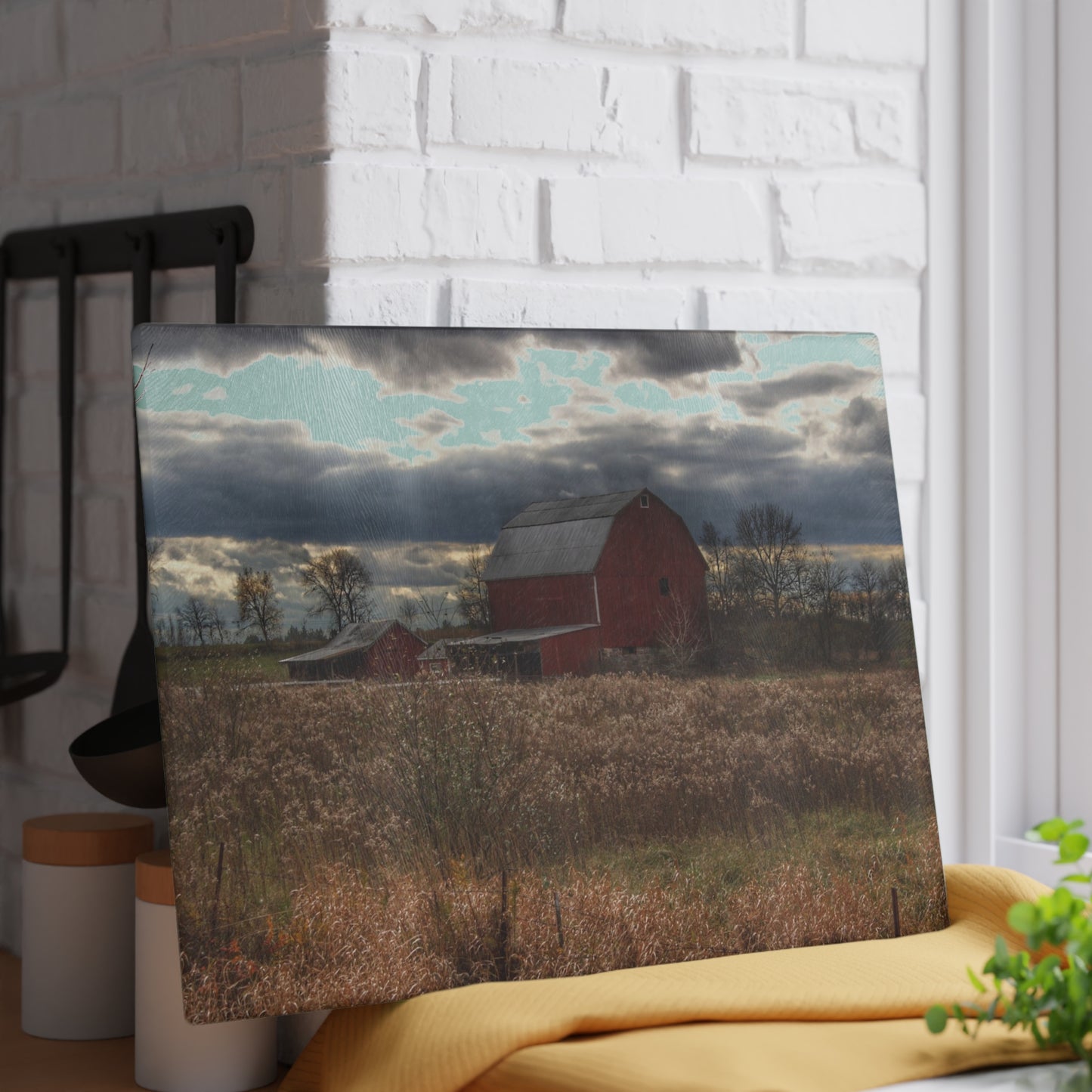 U R There Photography Booth Road Cow Barn II Rustic Farmhouse Tempered-Glass Cutting Board