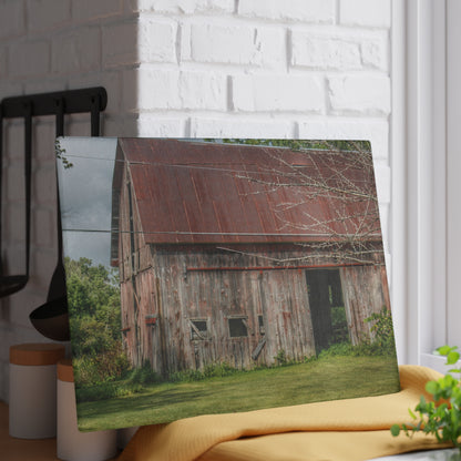 U R There Photography Columbiaville Roadside Grey and Rusted Rustic Farmhouse Tempered-Glass Cutting Board