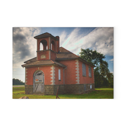 U R There Photography North Grove Road Schoolhouse I Rustic Farmhouse Tempered-Glass Cutting Board