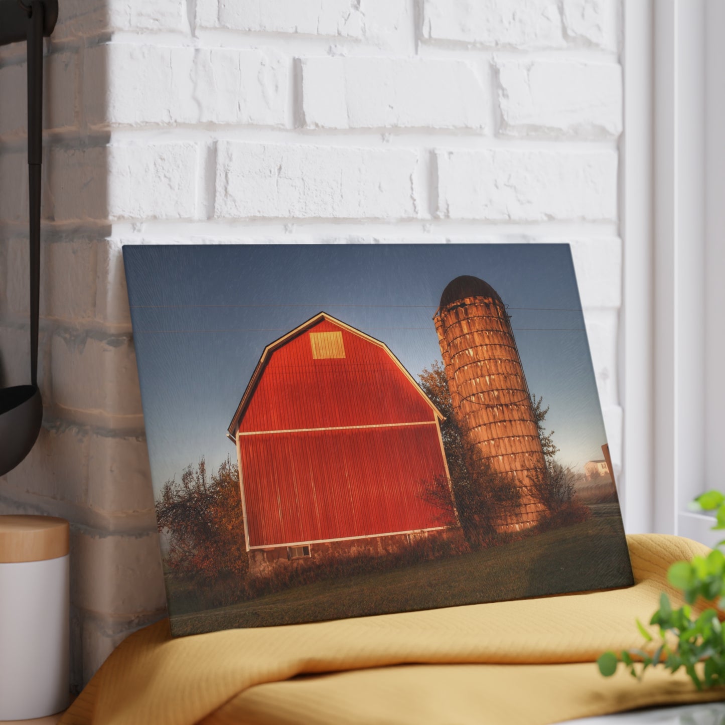 U R There Photography Klam Road Red Meets Foggy Sunrise I Rustic Farmhouse Tempered-Glass Cutting Board