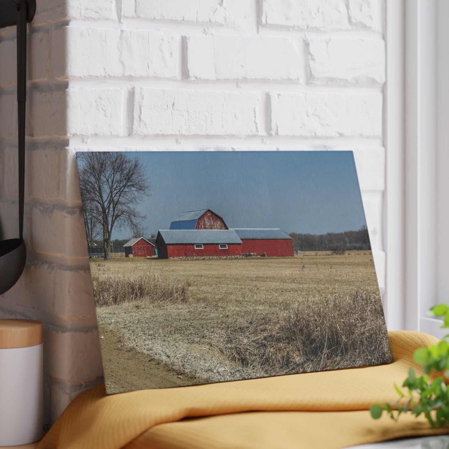 U R There Photography Romeo Plank Road Reds II Rustic Farmhouse Tempered-Glass Cutting Board