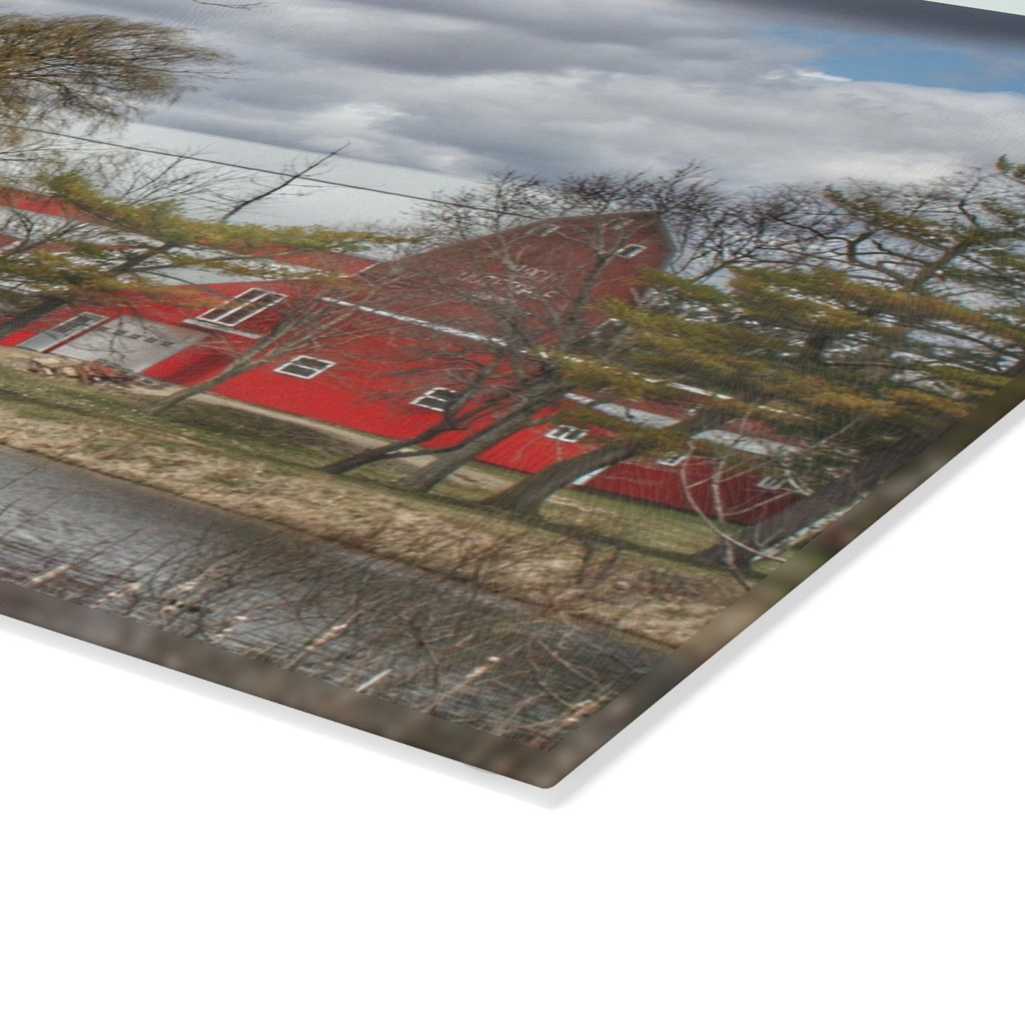 U R There Photography Hadley Road Hidden Red Rustic Farmhouse Tempered-Glass Cutting Board