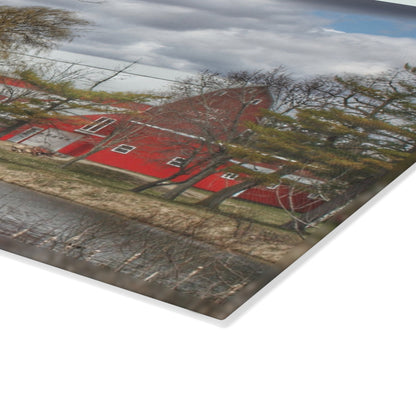 U R There Photography Hadley Road Hidden Red Rustic Farmhouse Tempered-Glass Cutting Board