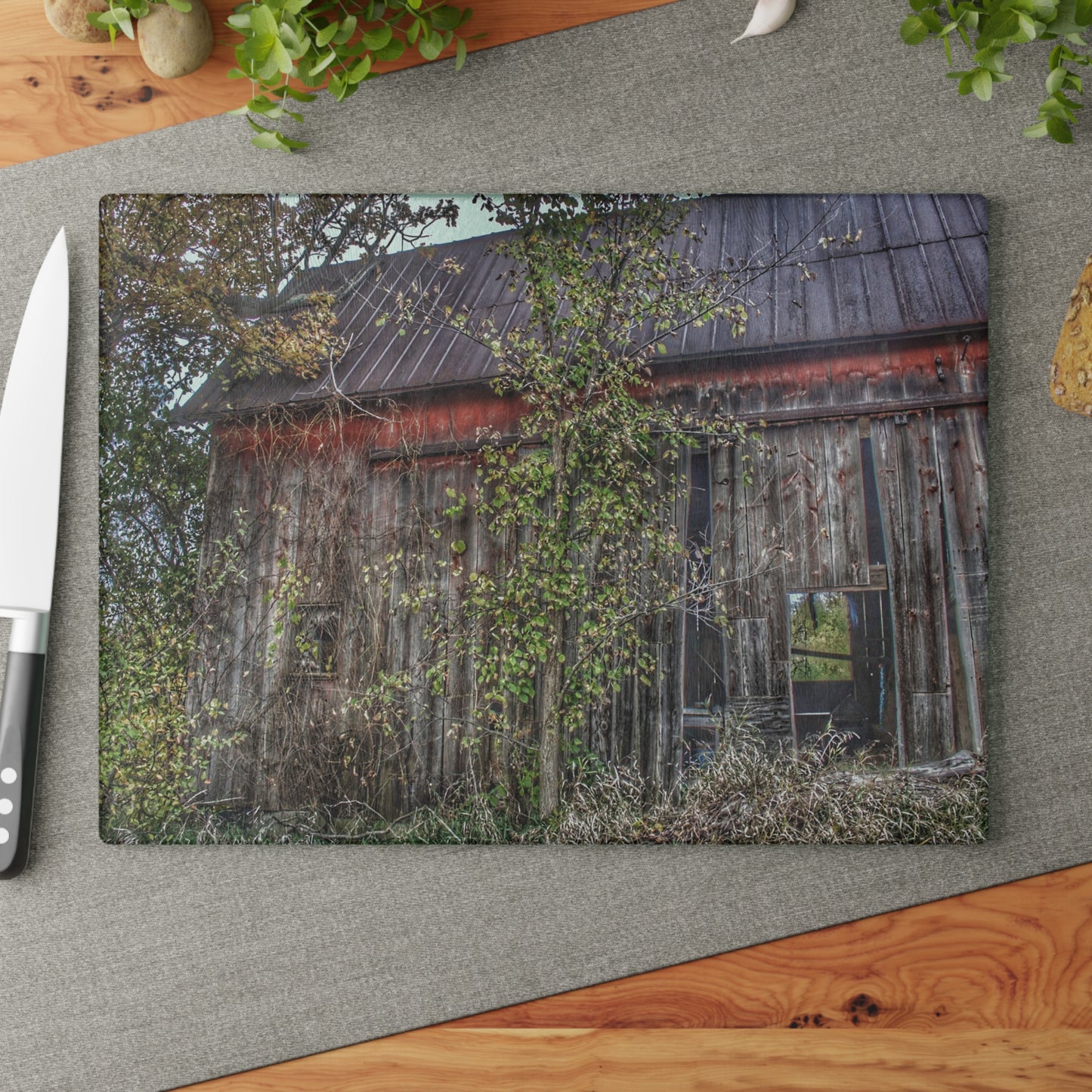 U R There Photography Annie's Barn II Rustic Farmhouse Tempered-Glass Cutting Board
