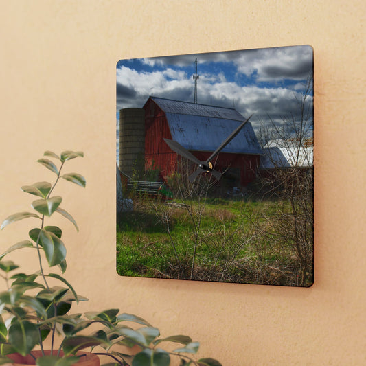 U R There Photography McDowell Road Reds III Rustic Farmhouse Acrylic Analog Wall Clock