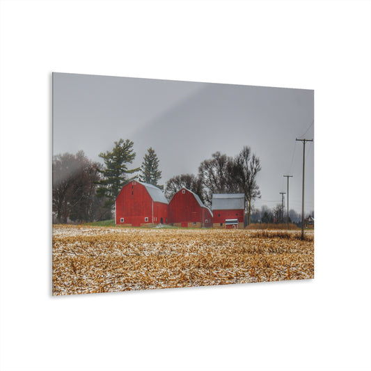 U R There Photography Shoemaker Road Winter Reds II Rustic Farmhouse Acrylic Wall Print