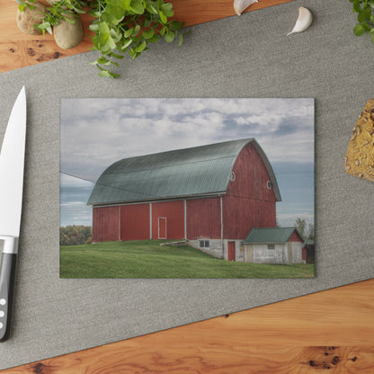 U R There Photography Elmwood Road Red I Rustic Farmhouse Tempered-Glass Cutting Board
