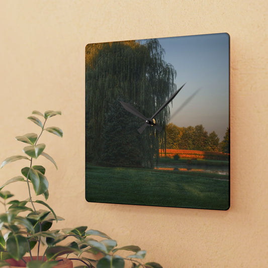 U R There Photography Sunrise on Willow Pond I Rustic Farmhouse Acrylic Analog Wall Clock
