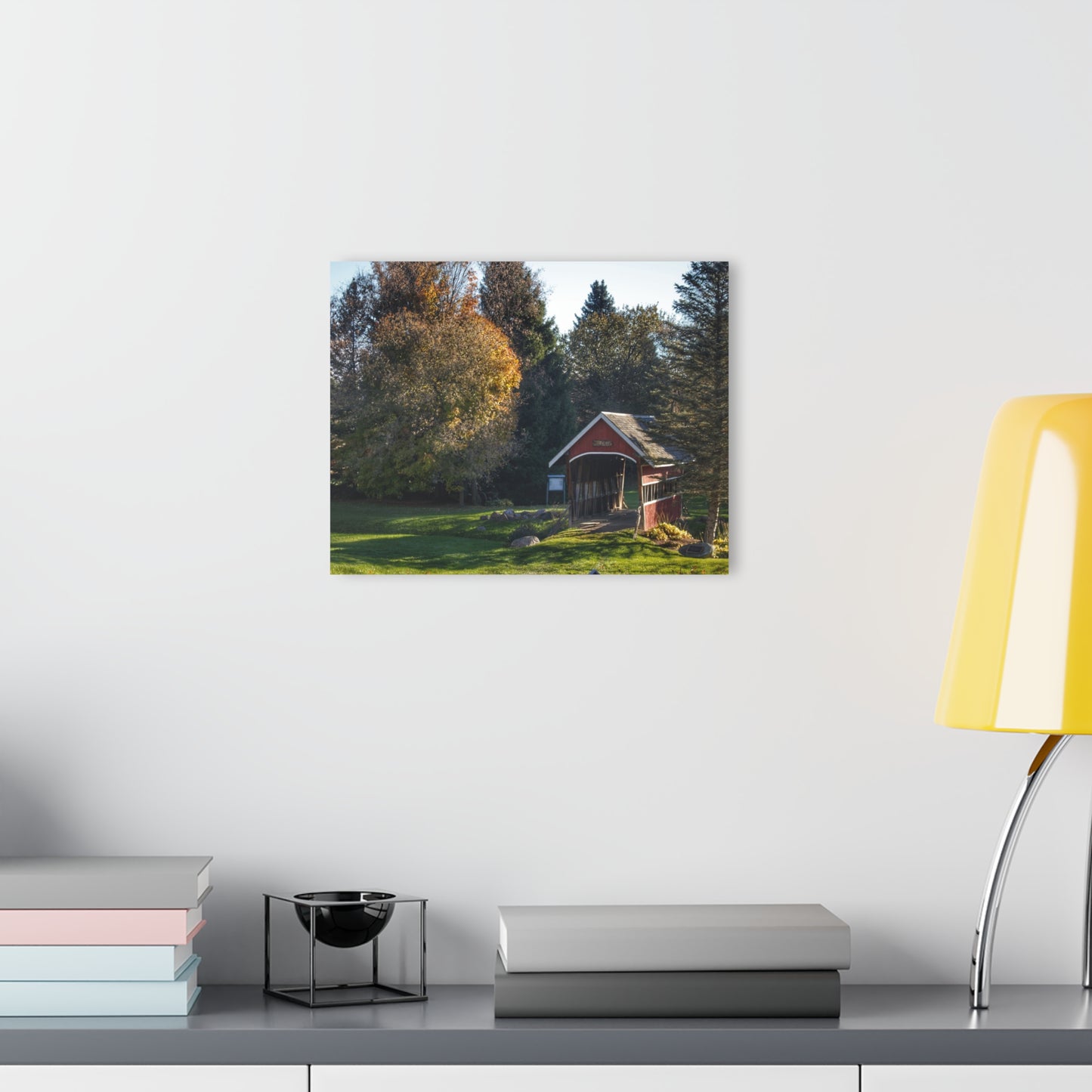 U R There Photography Hadley Covered Bridge II Rustic Farmhouse Acrylic Wall Print