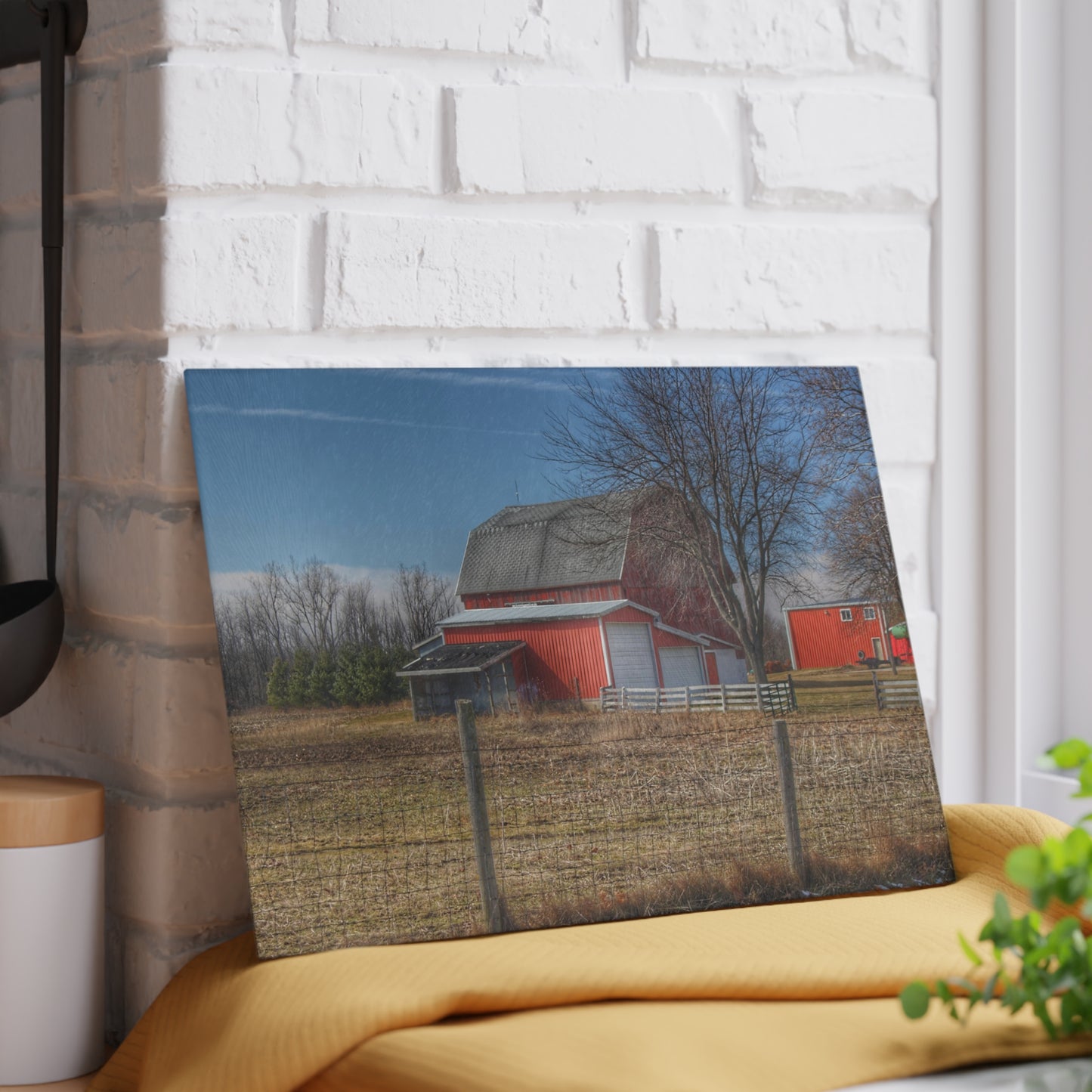 U R There Photography Clifford Road Red II Rustic Farmhouse Tempered-Glass Cutting Board
