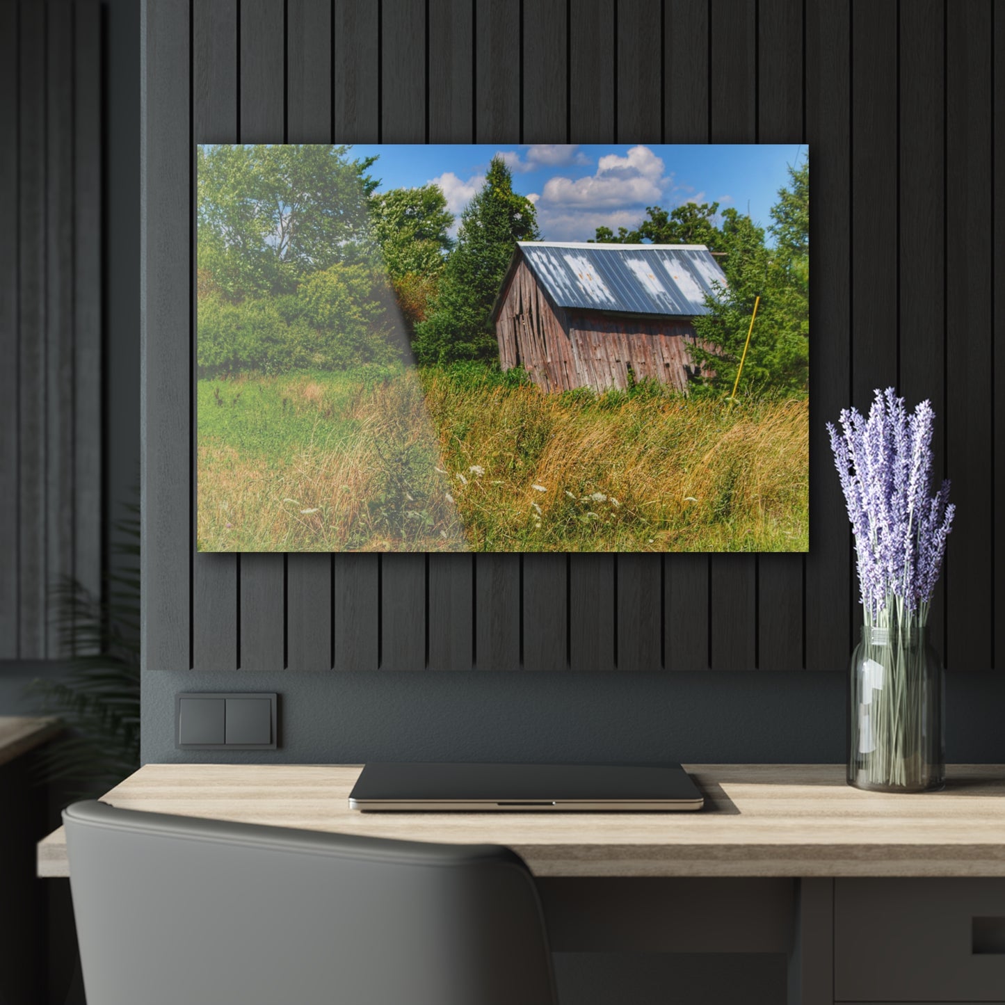 U R There Photography Lake Road Little Crooked Grey Rustic Farmhouse Acrylic Wall Print