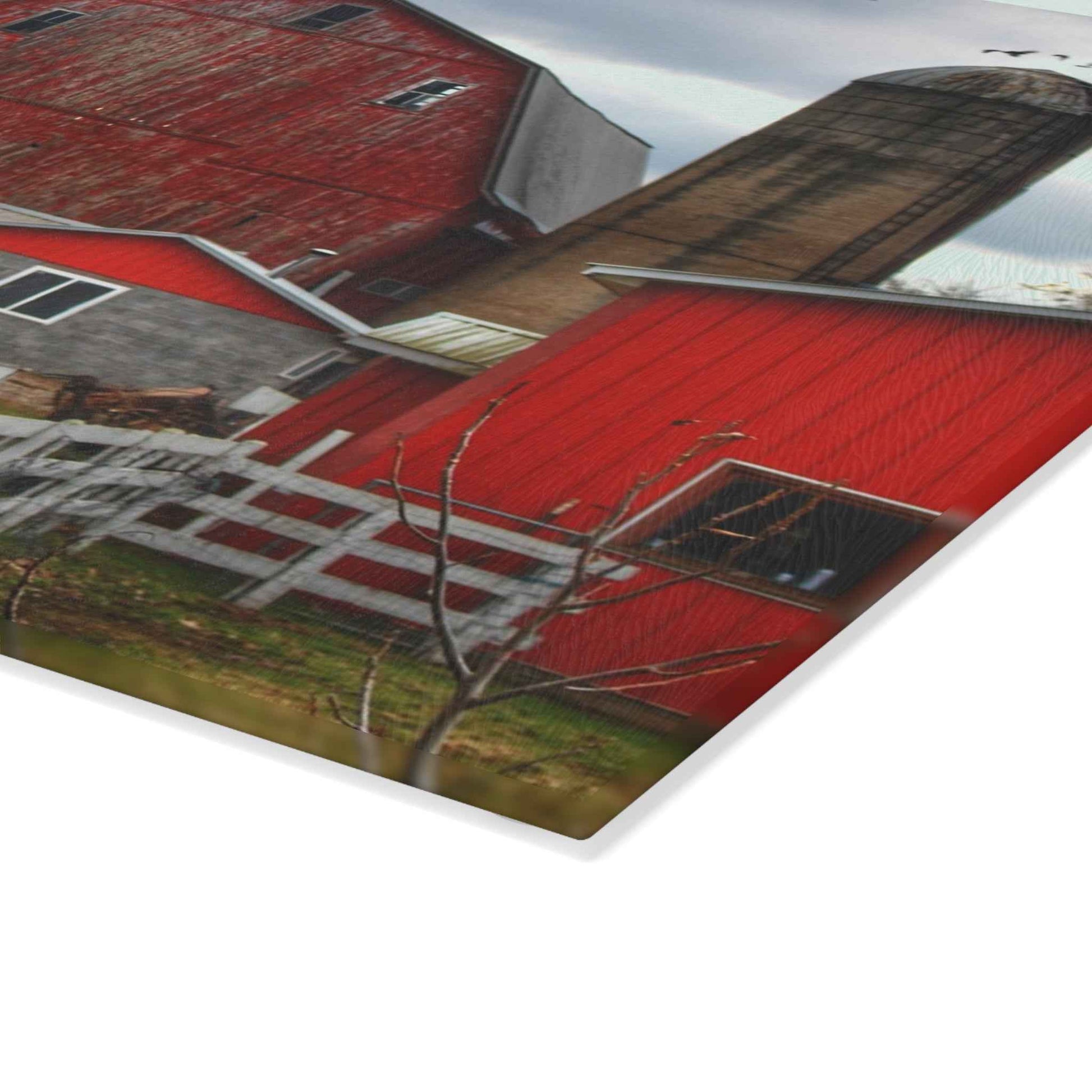 U R There Photography Peck Red Rustic Farmhouse Tempered-Glass Cutting Board