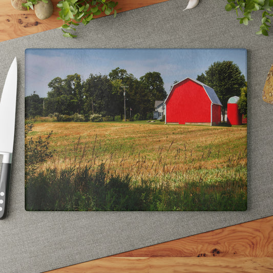U R There Photography Bristol Road Red and Silo Rustic Farmhouse Tempered-Glass Cutting Board
