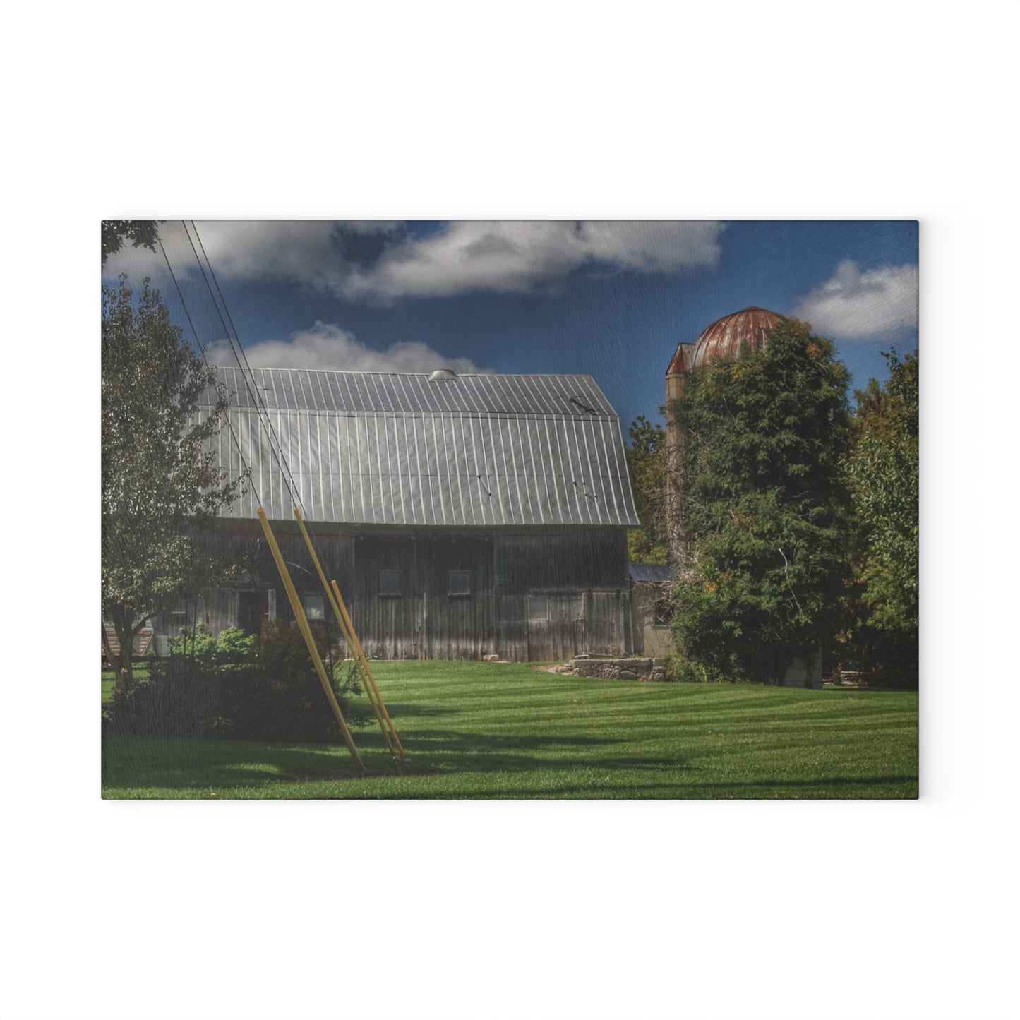 U R There Photography Ludwig Road Summer Grey and Silo Rustic Farmhouse Tempered-Glass Cutting Board