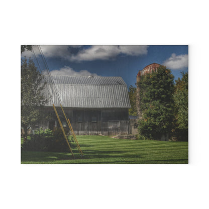 U R There Photography Ludwig Road Summer Grey and Silo Rustic Farmhouse Tempered-Glass Cutting Board