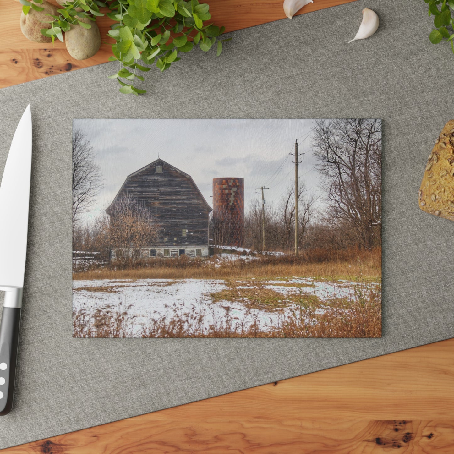 U R There Photography Secord Lake Road Grey Rustic Farmhouse Tempered-Glass Cutting Board