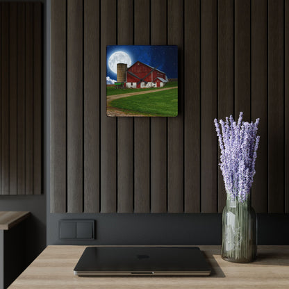 U R There Photography Fostoria Red in the Moonlight Rustic Farmhouse Acrylic Analog Wall Clock