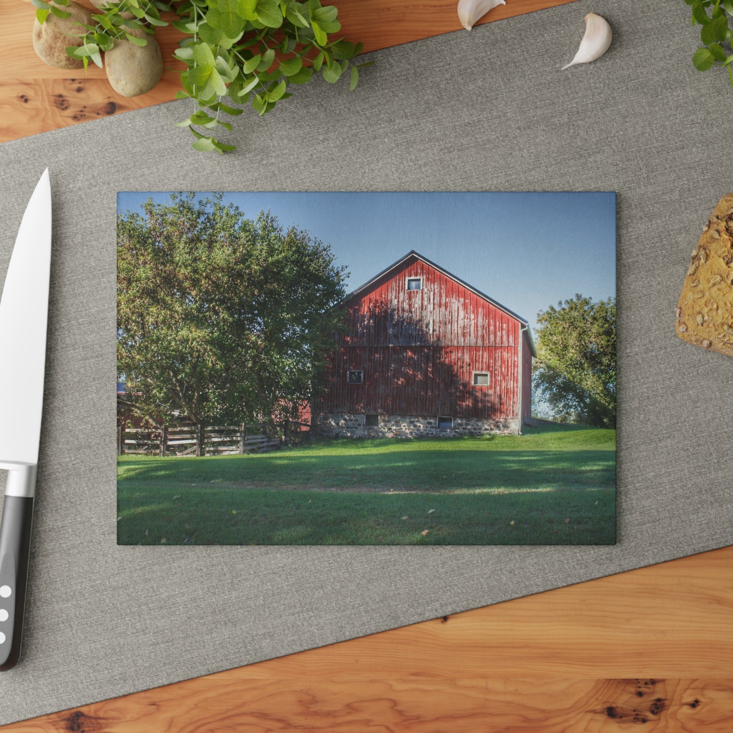 Barn Boutique Rustic Tempered-Glass Cutting Board| Five Lakes Red III