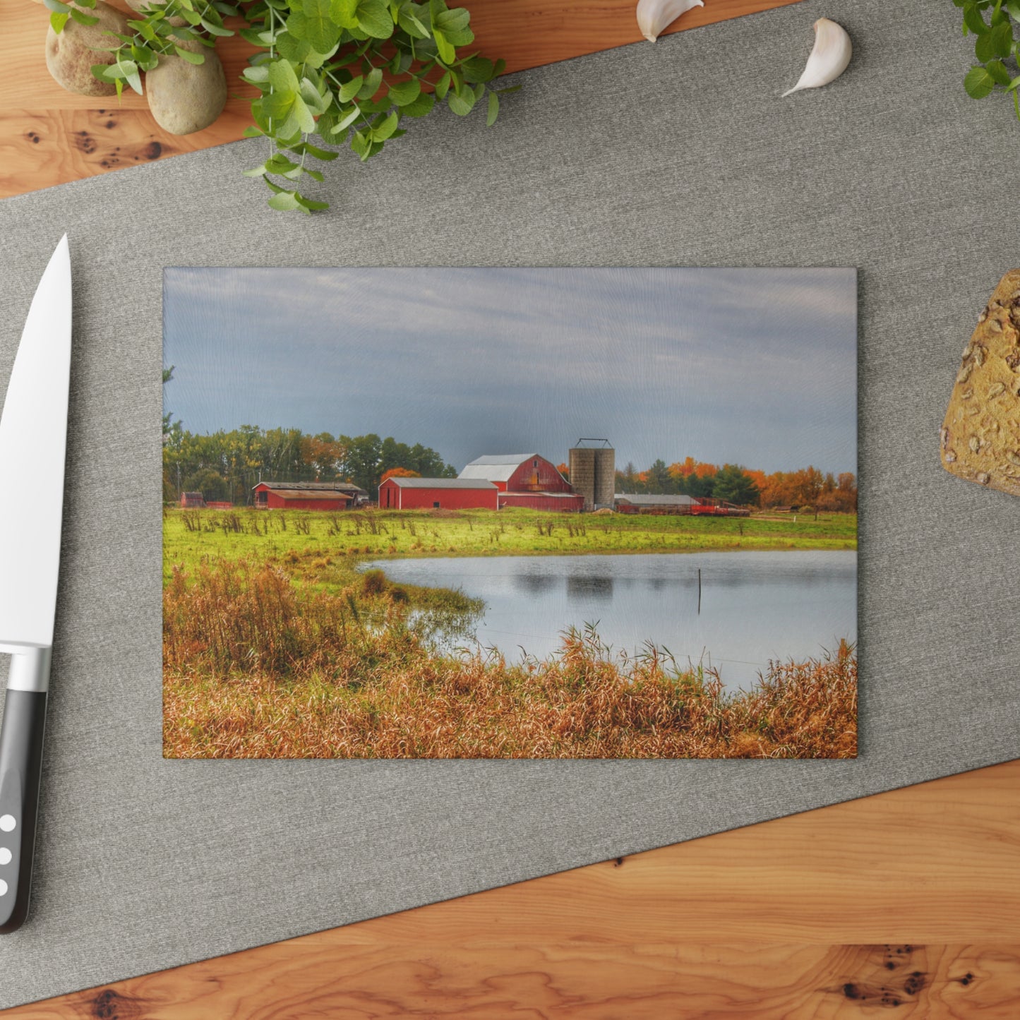 U R There Photography Oakwood Reds Rustic Farmhouse Tempered-Glass Cutting Board