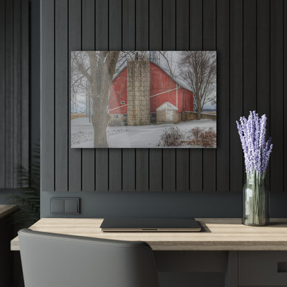 U R There Photography Frenchline Road Red in Winter Rustic Farmhouse Acrylic Wall Print
