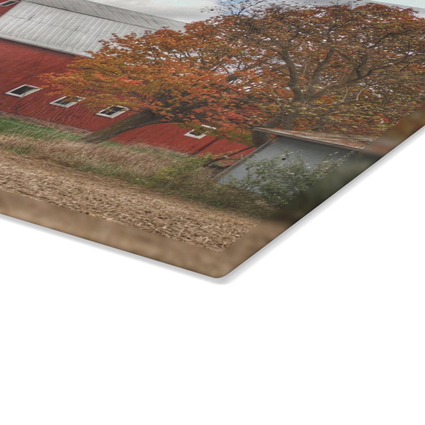 U R There Photography Brigham Road Red Rustic Farmhouse Tempered-Glass Cutting Board 8"x 11"