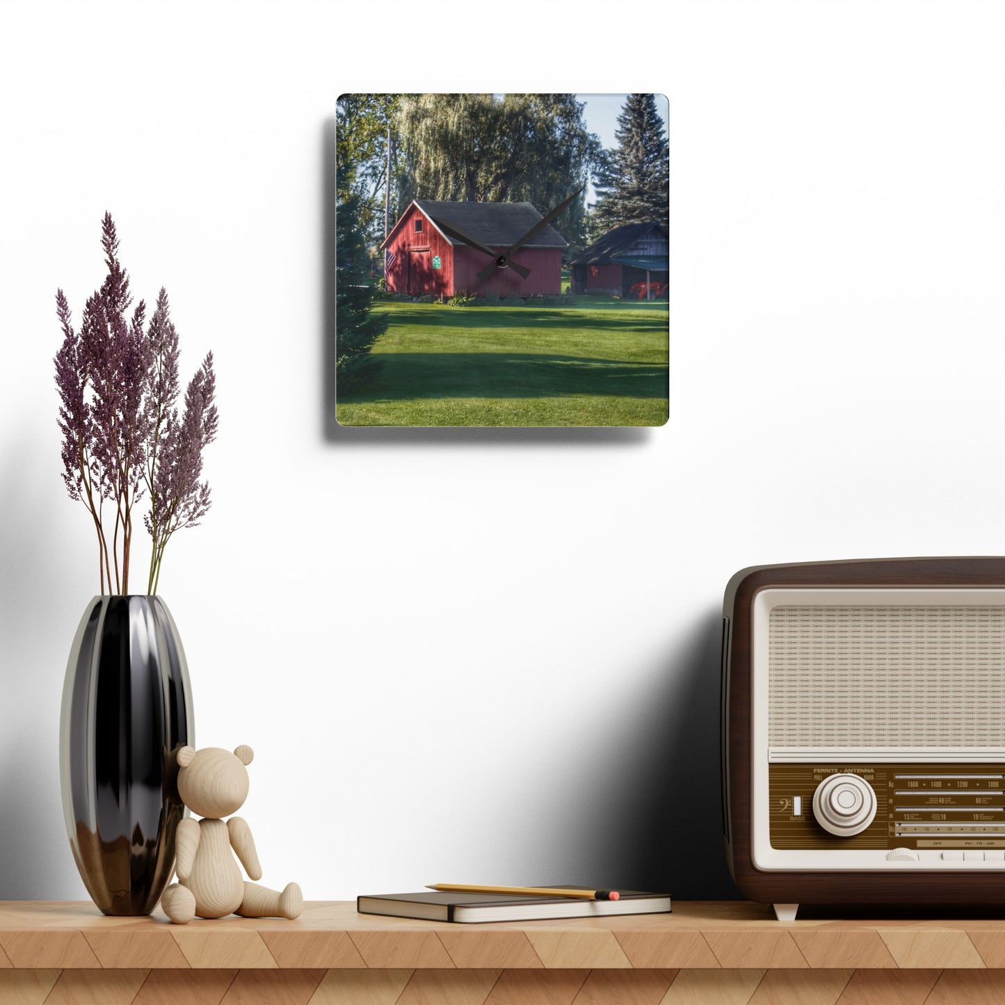U R There Photography Rochester Road Mini-Reds Rustic Farmhouse Acrylic Analog Wall Clock