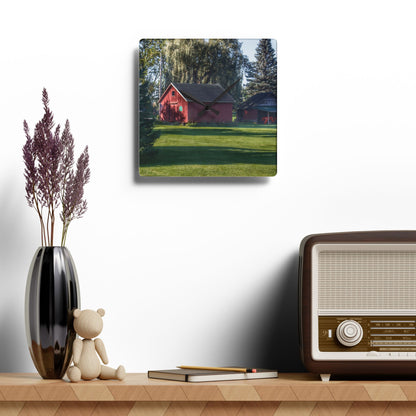 U R There Photography Rochester Road Mini-Reds Rustic Farmhouse Acrylic Analog Wall Clock