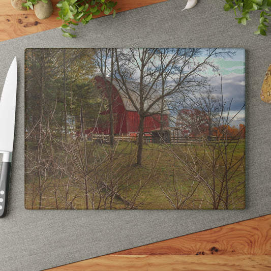 U R There Photography Laur Road Hidden Red Rustic Farmhouse Tempered-Glass Cutting Board