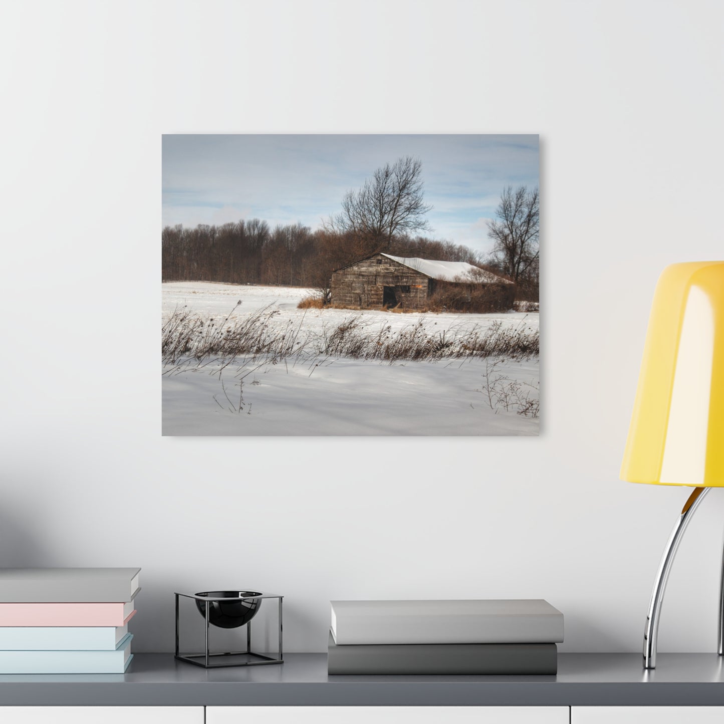 U R There Photography Frozen Grey Shack of Kingston Rustic Farmhouse Acrylic Wall Print