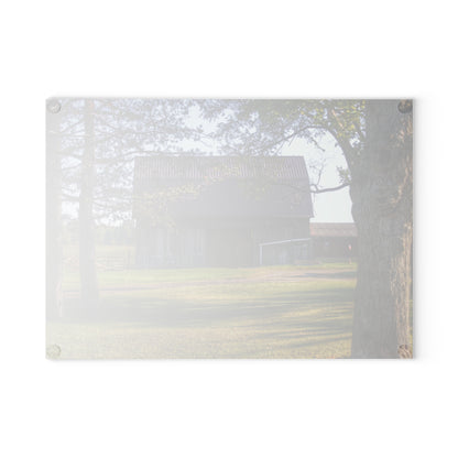 U R There Photography Newark Road Tilted Grey II Rustic Farmhouse Tempered-Glass Cutting Board