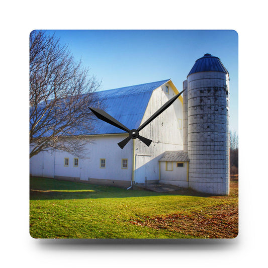 Elba White Rustic Farmhouse Acrylic Analog Wall Clock 10.75'' × 10.75'' (Square)