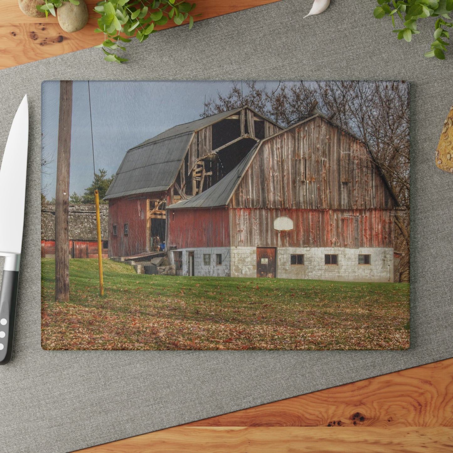 U R There Photography Crawford Road Old Red Rustic Farmhouse Tempered-Glass Cutting Board