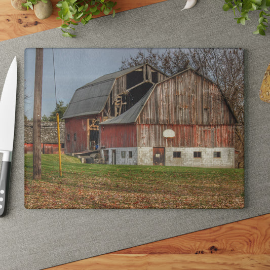 U R There Photography Crawford Road Old Red Rustic Farmhouse Tempered-Glass Cutting Board
