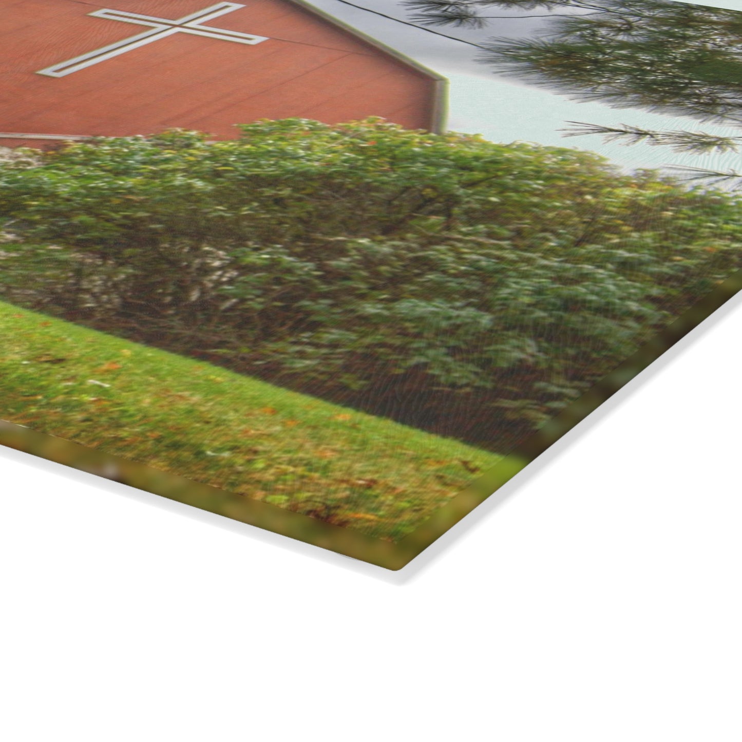 U R There Photography Flint River Road Cross Barn Rustic Farmhouse Tempered-Glass Cutting Board