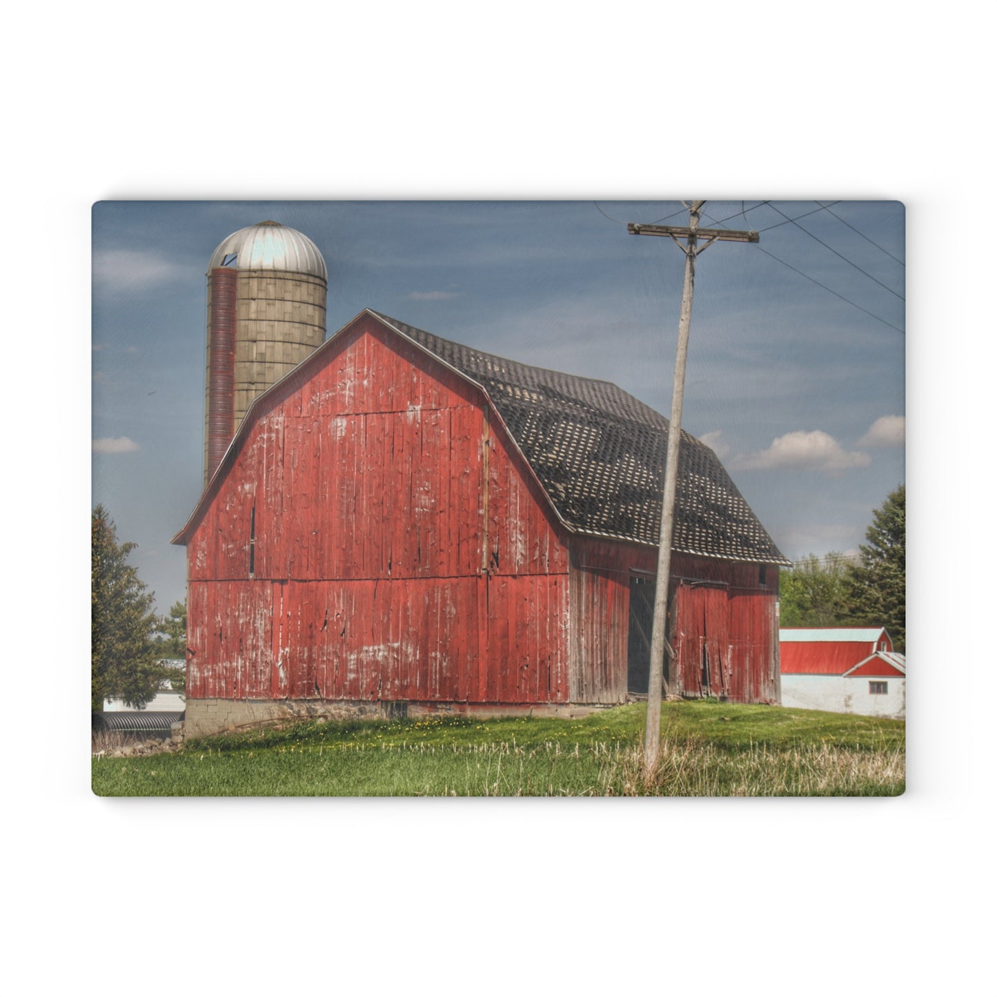 U R There Photography Hollenbeck Road Red II Rustic Farmhouse Tempered-Glass Cutting Board