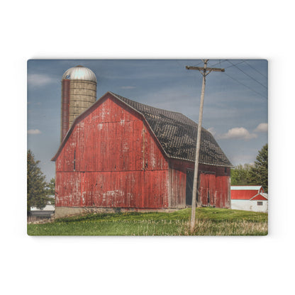 U R There Photography Hollenbeck Road Red II Rustic Farmhouse Tempered-Glass Cutting Board