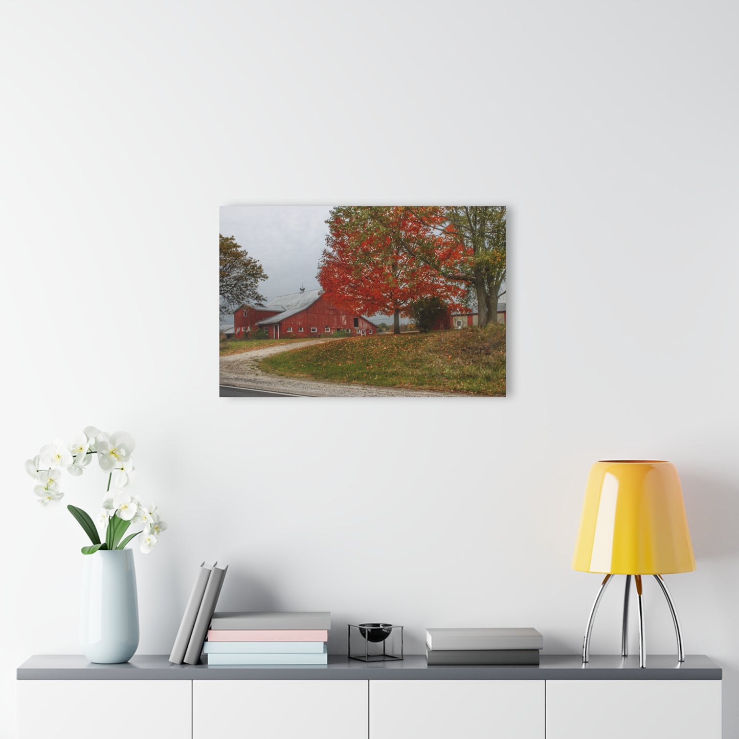 U R There Photography Goodrich Baldwin Road Reds II Rustic Farmhouse Acrylic Wall Print