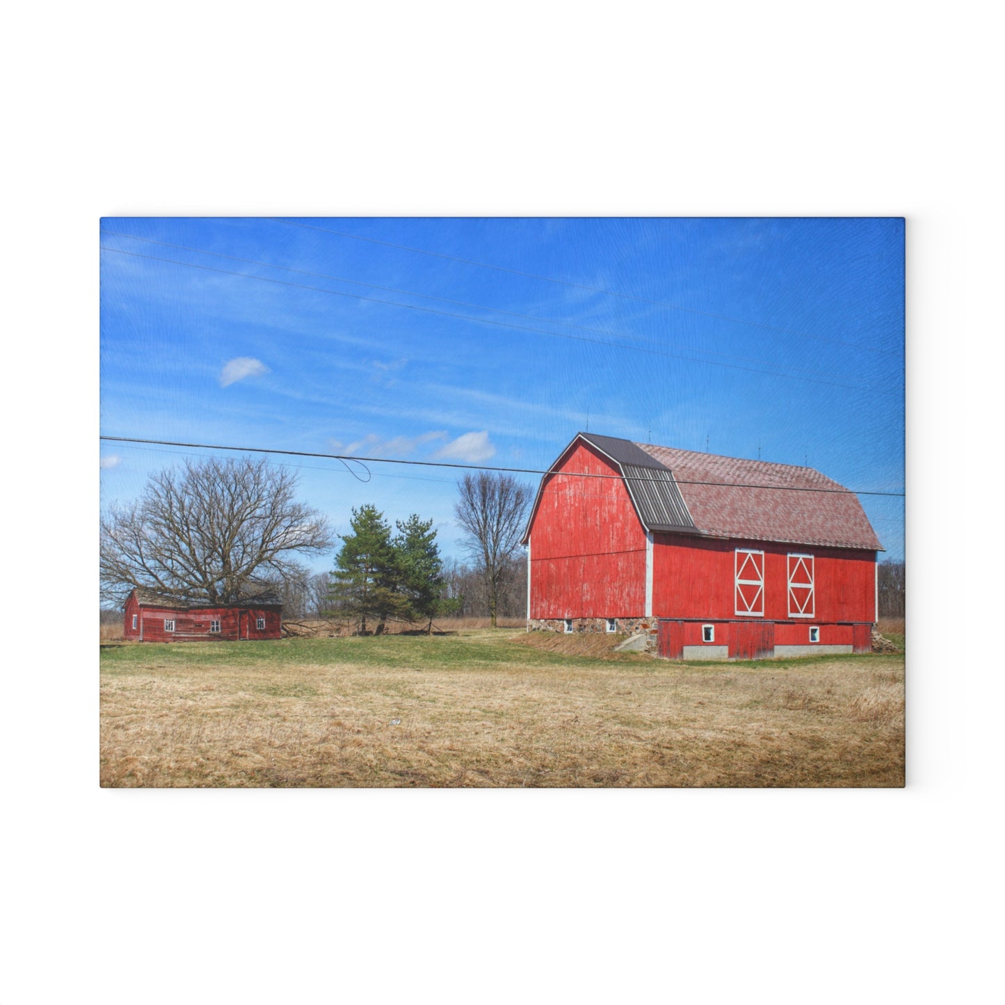 U R There Photography Kings Mill Red II Rustic Farmhouse Tempered-Glass Cutting Board