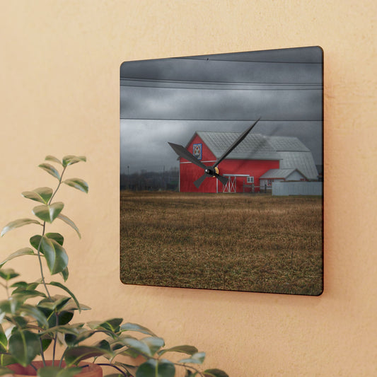 U R There Photography Barnes Road Quilted Red Rustic Farmhouse Acrylic Analog Wall Clock