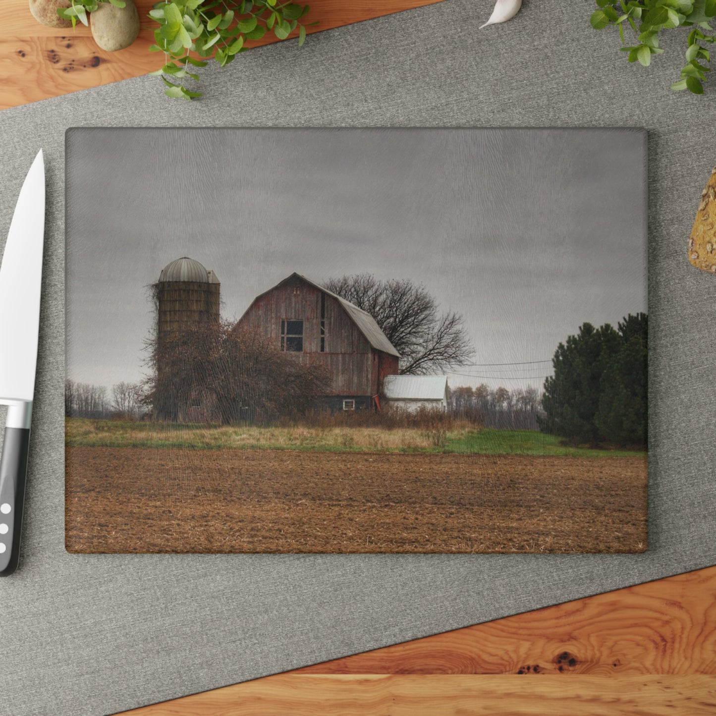 U R There Photography Reinelt Road Red Rustic Farmhouse Tempered-Glass Cutting Board 8"x 11"