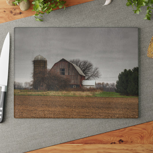 U R There Photography Reinelt Road Red Rustic Farmhouse Tempered-Glass Cutting Board 8"x 11"